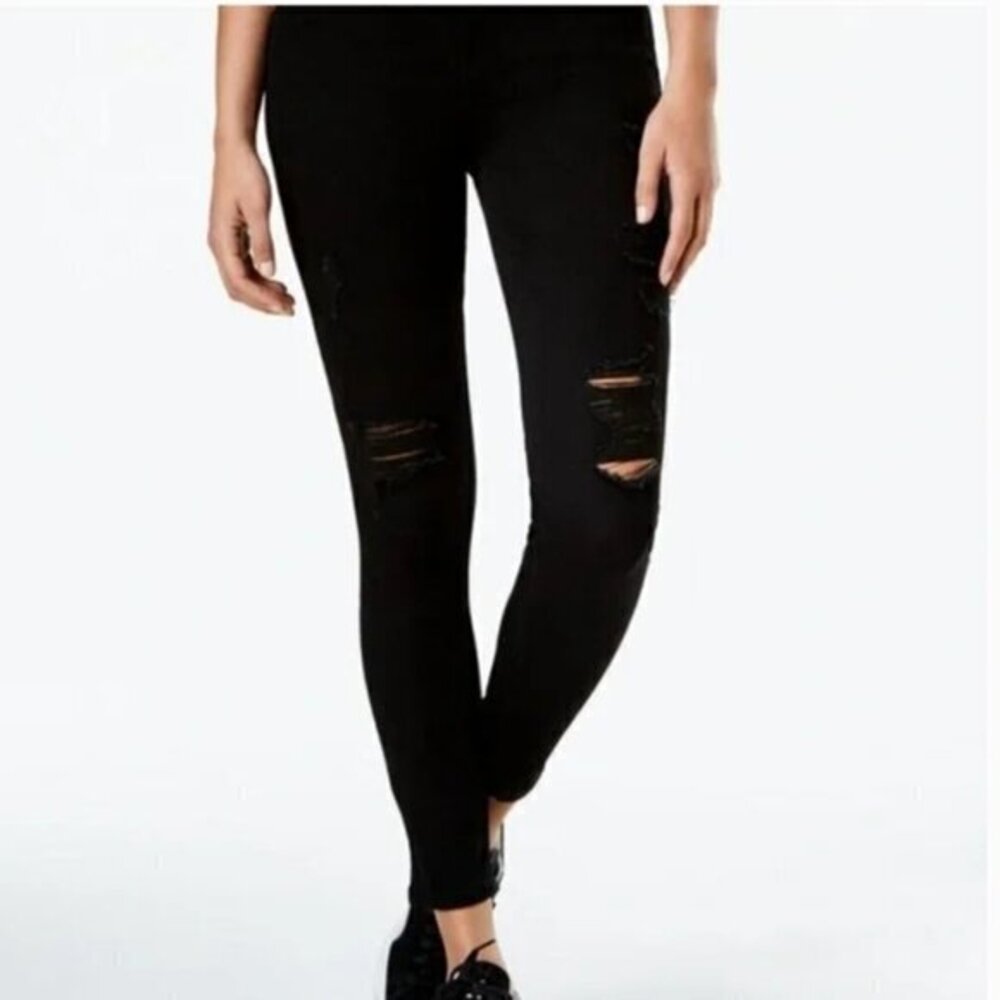 Celebrity Pink - Mid Rise Ankle Skinny Black/Gray Dark Distressed Denim Jeans